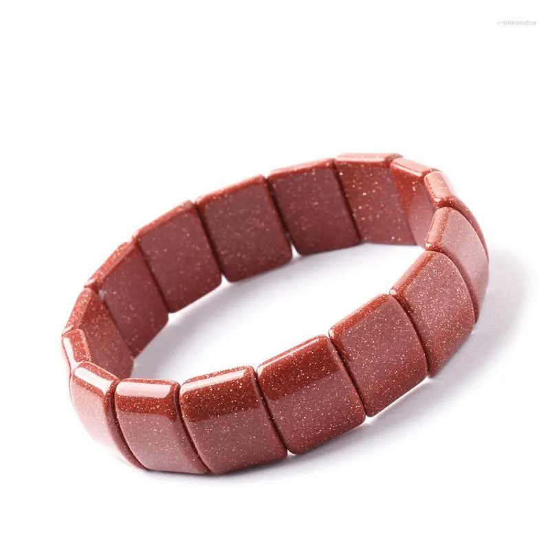 Strand Wholesale Golden Sand Stone Hand Row Retangular Beads Bracelets For Women Men Gift Gift Simple Winter Fashion Jewelry