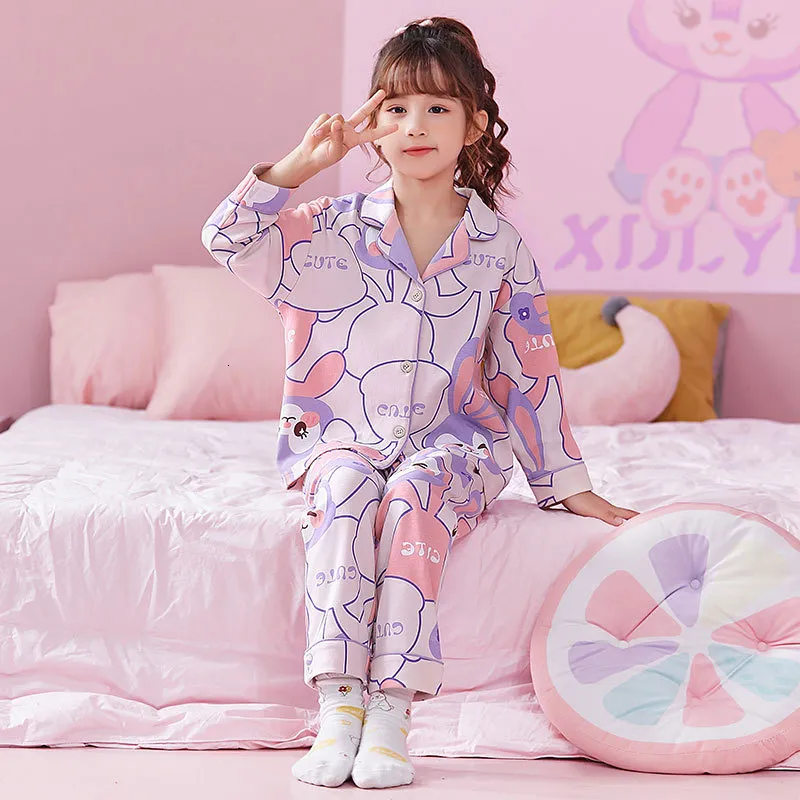 Completi di abbigliamento Set di pigiami per bambini con stampa di cartoni animati Kawaii Set di pantaloni a maniche lunghe per ragazze Pigiami per bambini da notte 230627