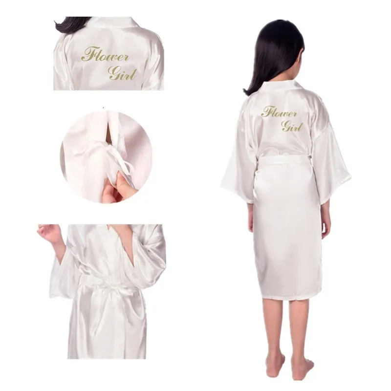 Pyjama Groothandel Bloemenmeisje Goud Glitter Gewaden Kids Meisjes Zijdeachtig Satijn voor Wedding Bridal Party Kinderen Badjassen L239 230627