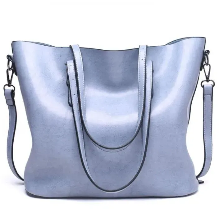 Kvinnor handväskor plånböcker pu läder axelväskor stor kapacitet totes väska avslappnad handväska handväskor himmelblå färg