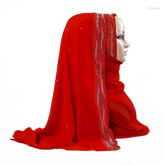 Cachecóis 2023 Cachecol Chiffon Pérola E Xale Mulheres Muçulmanas Casamento Hijab Envoltório Branco Glitter Strass Tudung Turco Para