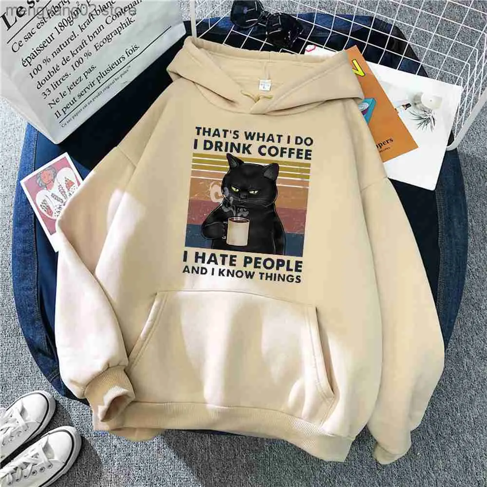 Erkek Hoodies Tişörtü Bu Ne Yaparım Erkekler İçin Kahve Hoodies İçerim Kahve Kedi Baskı Hoody Sonbahar Gevşek Sıcak Kazak Moda Crewneck Erkek Giysileri T23628