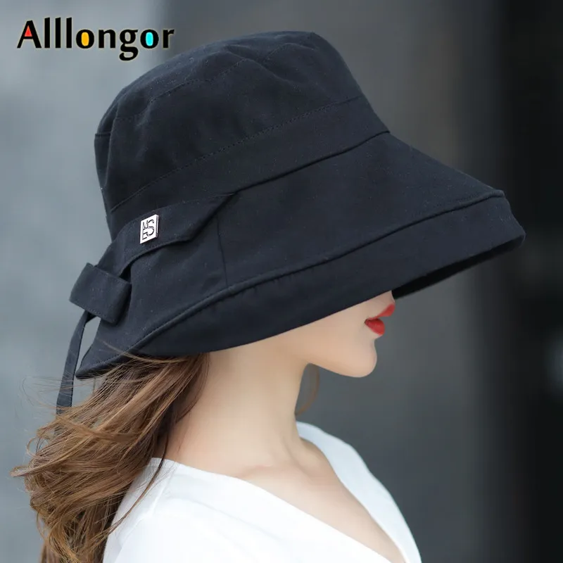 Panama 2023 Summer Black Bow Bucket Hat Women Fashion Korea Bob Cotton Gorro Pescador Mujer Sun Hat Fishing Cap Chapeu Pescador