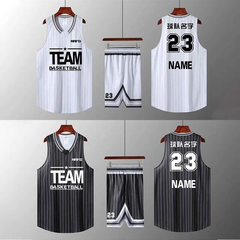 New Striped American Jersey Team Sport Competition Training Clothes Print Number Quick Drying Basketball Uniform Group Purchase