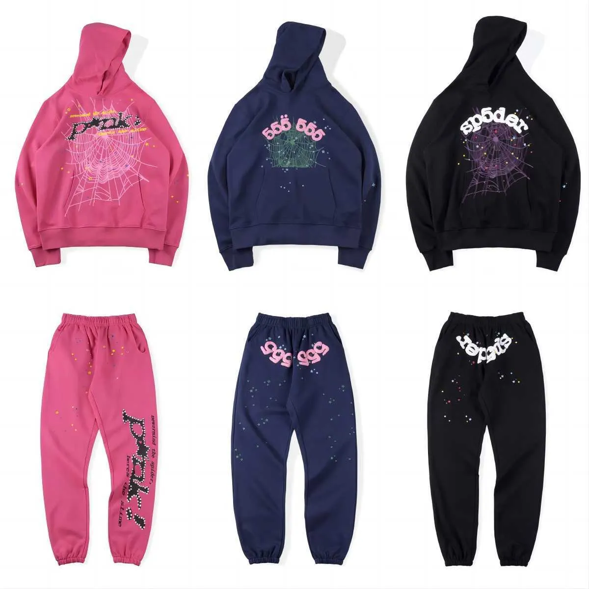 Young Thug Pink Sp5der 555555 Uomo Donna Felpa con cappuccio Schiuma di alta qualità Stampa Spider Web Graphic 555555 Felpe Pullover S-XL De