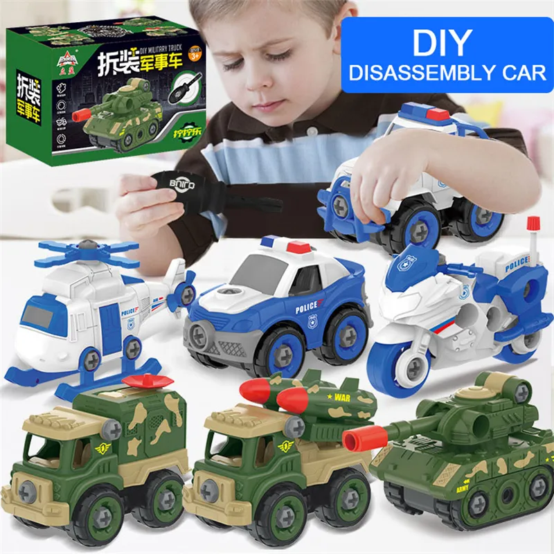 Diecast Model car DIY Hand Assembled Car Toys Pull Back Military Vehicle Mini Models Motorcycle Tank Toy Detachable Kids Educational Puzzle Toys 230627