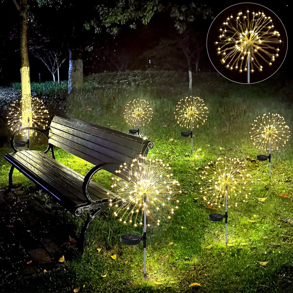 Lampes Solaires Extérieures, 2 Pièces 150 LED Lumières Feux d'Artifice  Solaire, 2 Modes Solar pour Extérieur Patio Pelouse Noël Décor (Multicolore)