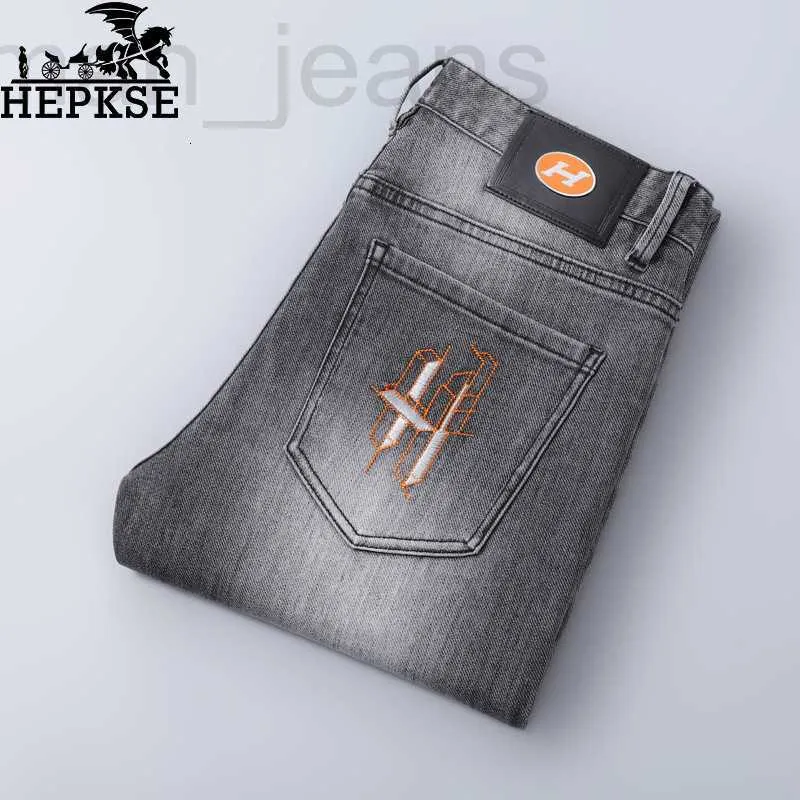 Jeans pour hommes designer léger luxe haut de gamme jeans hommes slim droite décontracté pantalons longs marque de mode broderie VHVB