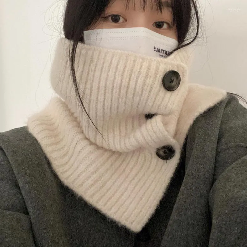 スカーフ2023女性のためのファッションネックカバー冬用汎用ニットスカーフ韓国の暖かいネッカチーフ保護ボタンケープ
