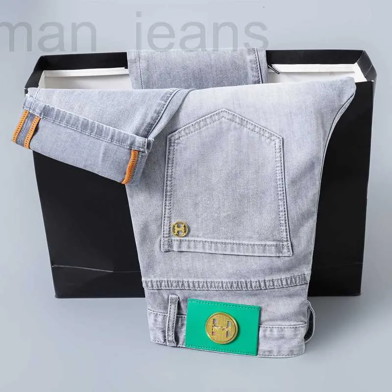 Jeans masculino designer de alta qualidade jeans masculino primavera 2022 nova tendência de moda simples versátil elástico ajuste fino calças retas de perna pequena HOSR