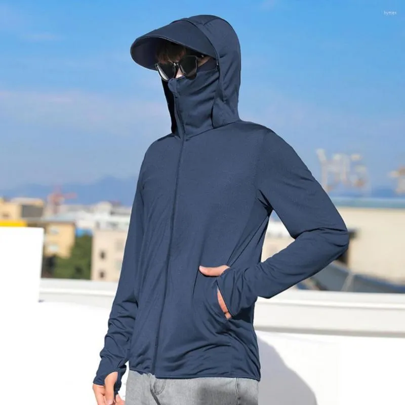 Men's Hoodies Men Summer Jacket Sunscreen Coat Hooded Thin Breathable  Anti-UV Sun Protection Solid Color Long Sleeves Male Cycling Clothes