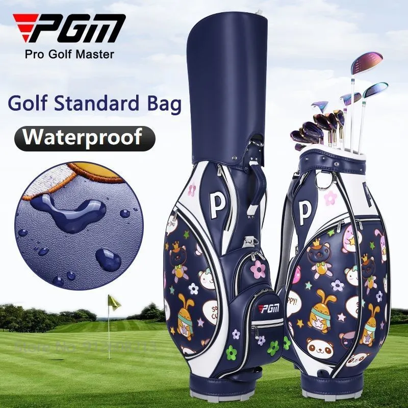 Golf Bags PGM Women Waterproof Golf Standard Bag High Capacity Golf Stand Bags Retractable Lightweight Storage Pack Fashion Embroidery 230628