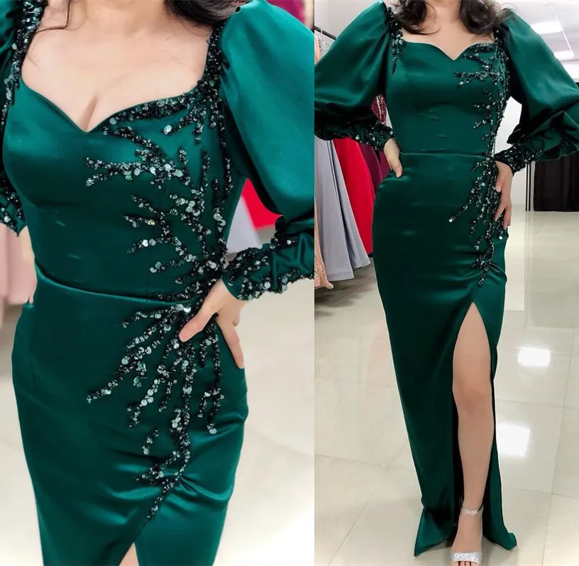 aso ebi dark green sheath promドレスビーズサテンイブニングパーティー2番目のレセプション誕生日花嫁介添人婚約ガウンドレスローブde soiree zj668 407