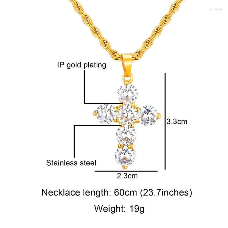 Chains WT-REN005 Wholesale Europe Trendy Fashion Cubic Zircon Cross Necklace Gold Horsewhip Chain Women Chic Cz Stone