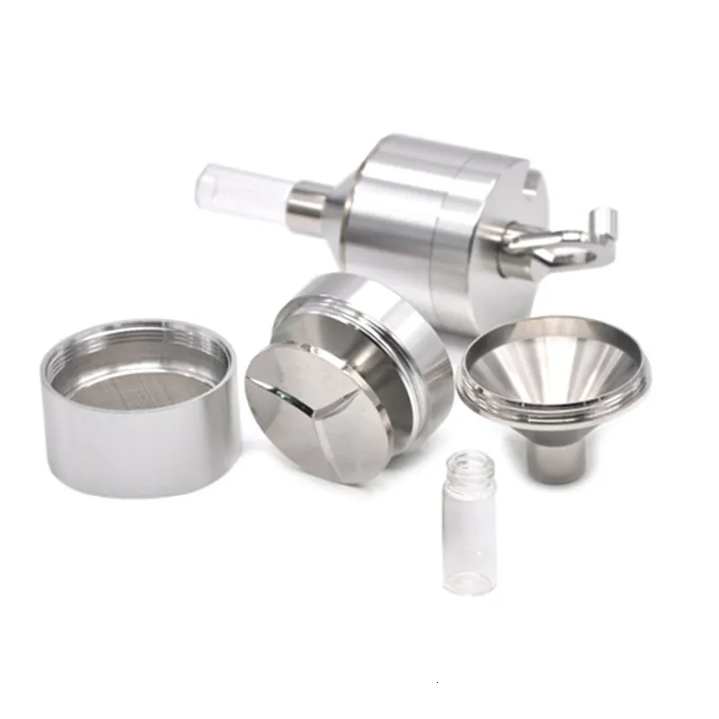 Mills Metal Powder Grinder Spice Hand Mill Funnel with Snuff Glass Bottle 4.4x10.7CM 230627