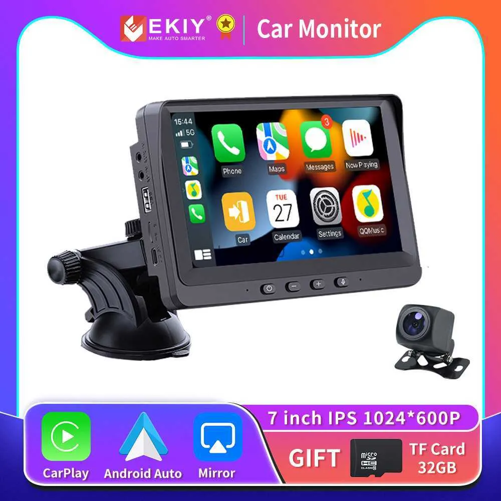 S Ekiy 7 -calowy monitor samochodowy bezprzewodowy Zastosuj Carplay Android Auto Multimedia Multimedia Player Touch Screen Screen Tylna kamera FM Aux L230619