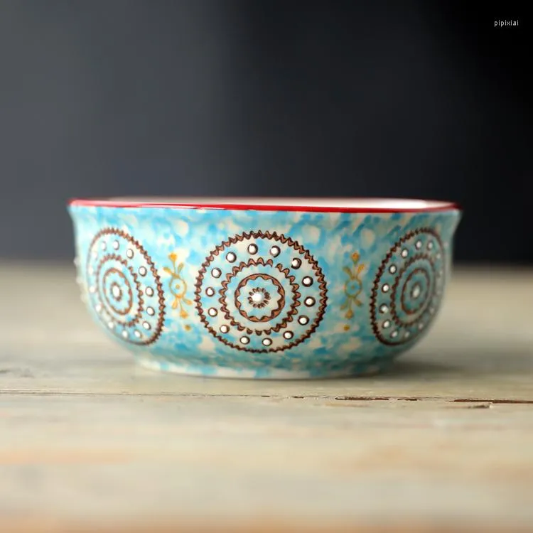 Bowls Hand-painted Ceramic Noodle Bowl Soup Dessert American Retro Flower