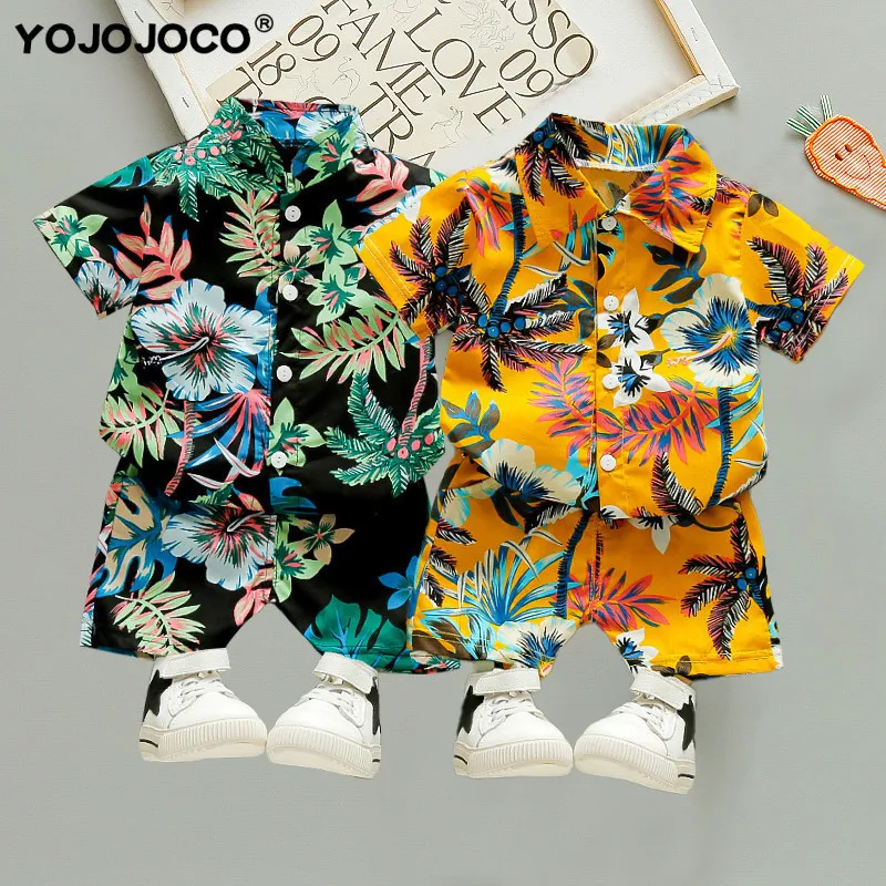 Rompers Baby Boy Clothing 05Y Summer Beach Fashion Children Suits Boys Clothing Printed Shirts Short Sleeves Shorts Two Pieces 230628