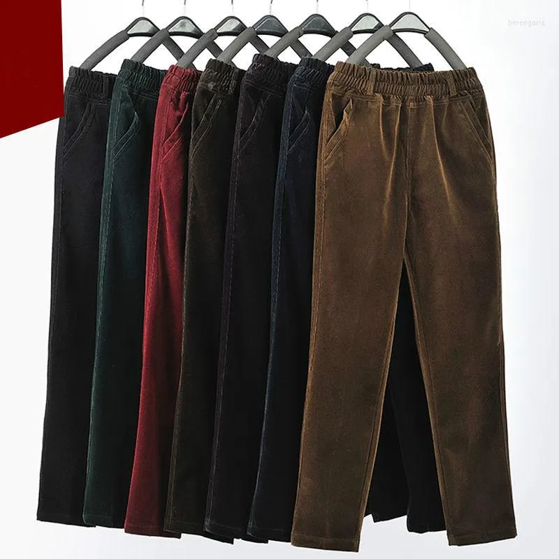 Calças Femininas 2023 Outono Inverno Tamanho Grande Casual Sólido Reto Corduroy Moda Calças Femininas Cintura Alta Pantalones G963