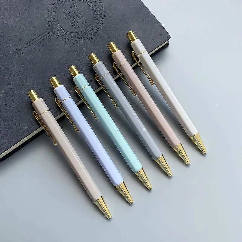 Pens 100 pcs/lot Macaron Half Metal Ballpoint Pen Fashion Ball Pens Signature Pen Stationery Gift School Office Writing Supplies