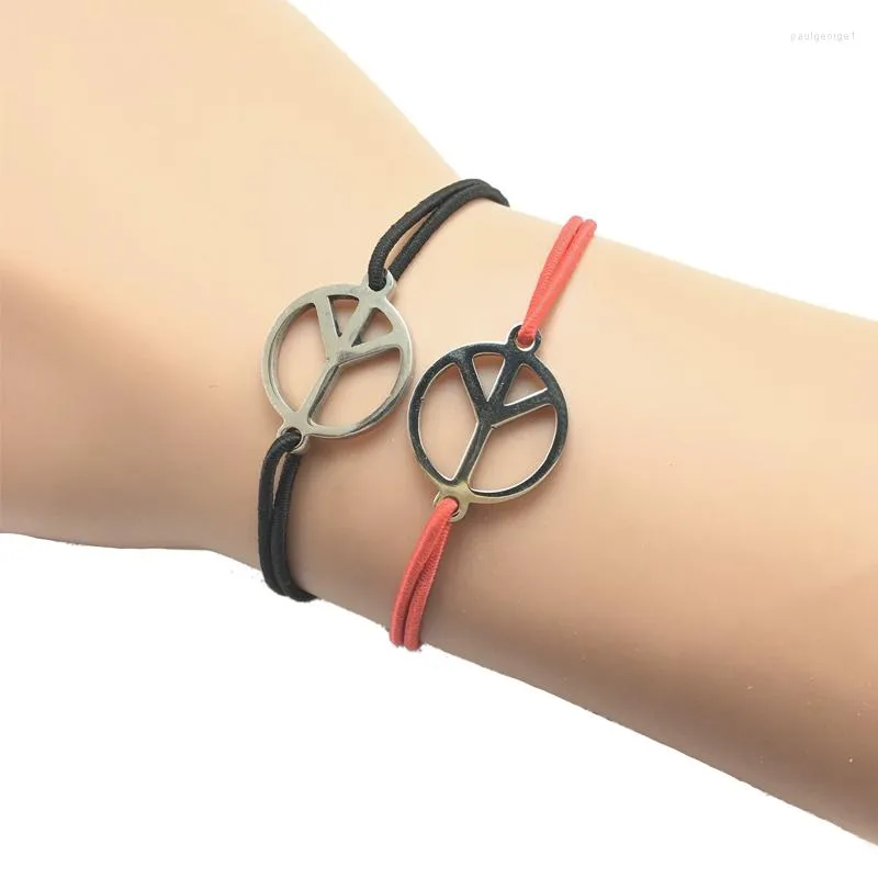 Charm Bracelets 2pcs Wish Bracelet Peace Sign Stainless Steel Heart Pendant Adjustable Cord Lucky