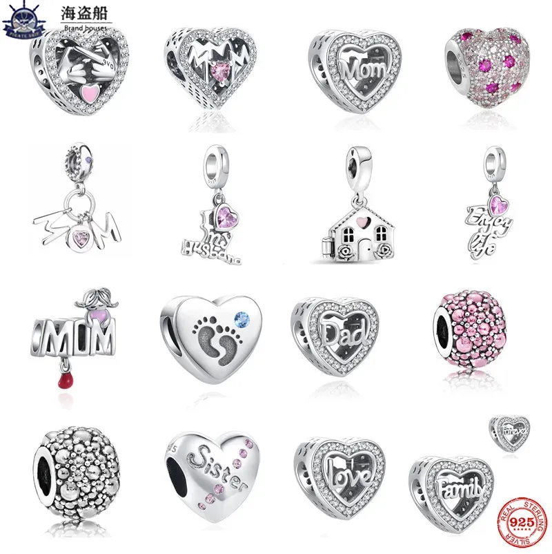 För Pandora Charms Authentic 925 Silver Pärlor Family Pendant Mamma Dad Charm Forever Love Bead