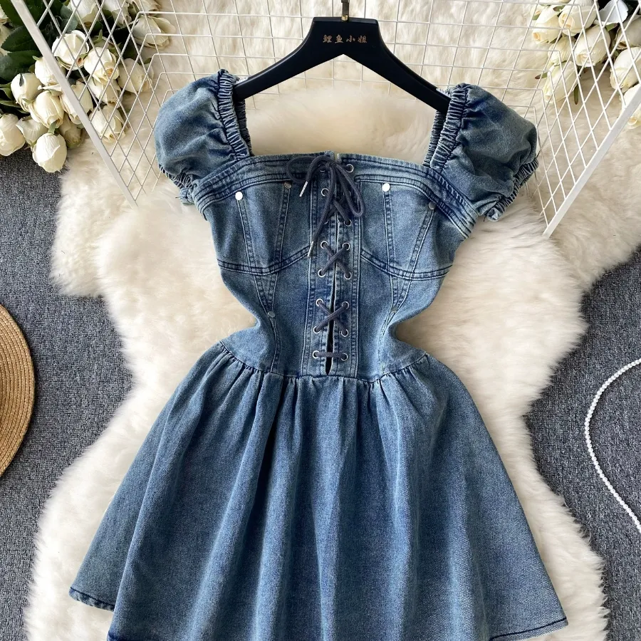 Ameri　DENIM LIKE PLEATS DRESS Vintage 90s Denim Dress Blue Jean American Flag Dress - Etsy