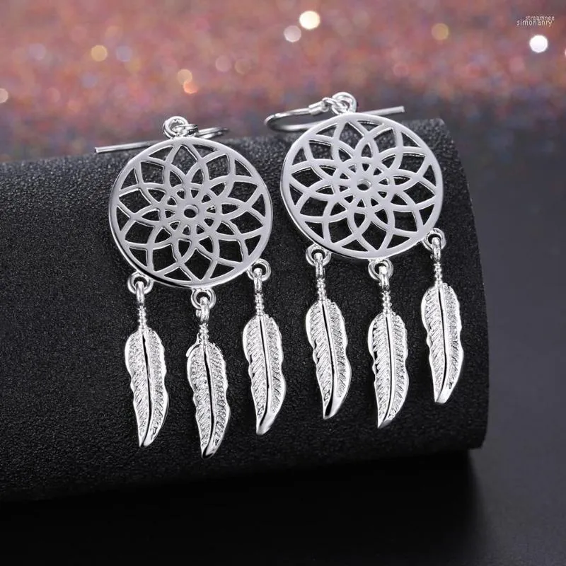 Hoop Earrings 925 Sterling Silver Dream Catcher Feathers For Woman Fashion Designer Party Wedding Accessories Jewelry Birthday Gifts