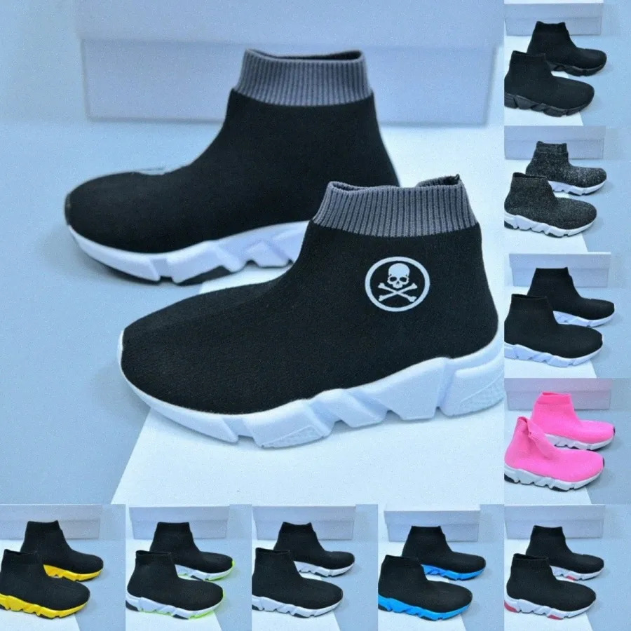 Barnskor Speed ​​Paris High Sock Toddler Designer Black Trainers Girls Boys Baby Youth Spädbarn Storlek 25-35