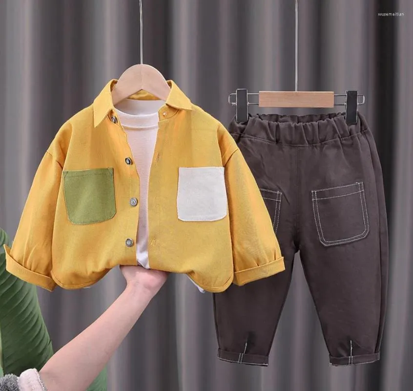 Ensembles De Vetements Printemps Automne Bebe Garcons Vetements Tenues 6 A 18 Mois Enfants Poche Simple Boutonnage Vestes T Shirts Blancs Pantalons Trois Pieces Yi TL731.61 DHgate