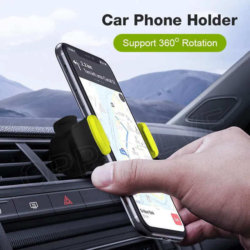 Universal Car Phone Holder Stand Air Vent Mount Clip Holders 360 Degreen för iPhone Support 4-6 tum Stand i bilens ständiga konsol