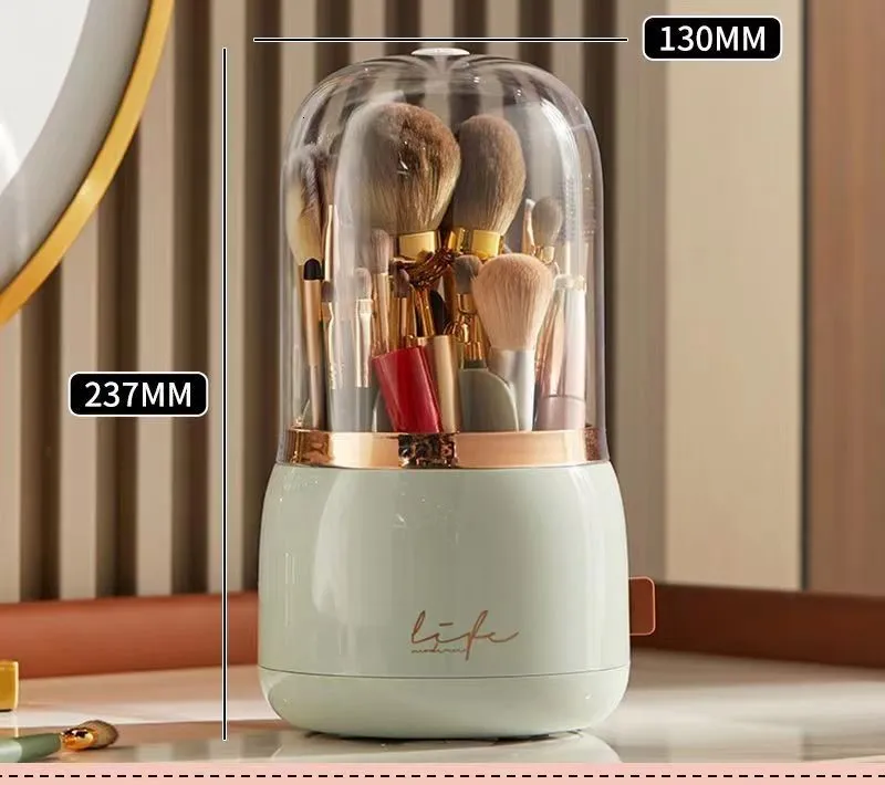 Caja de almacenamiento de brochas de maquillaje giratoria de 360 °,  organizador portátil de escritorio para cosméticos, lápiz labial, cejas,  sombra de ojos, soporte para brochas