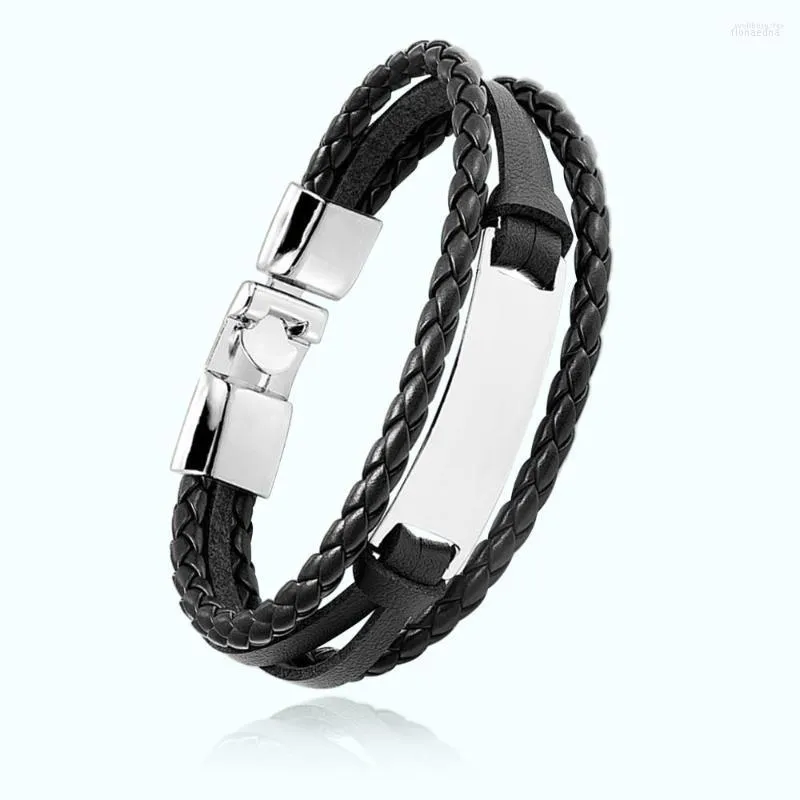 Link-Armbänder Großhandel Bulk Custom Black Fashion PU-Lederarmband für Herrenschmuck