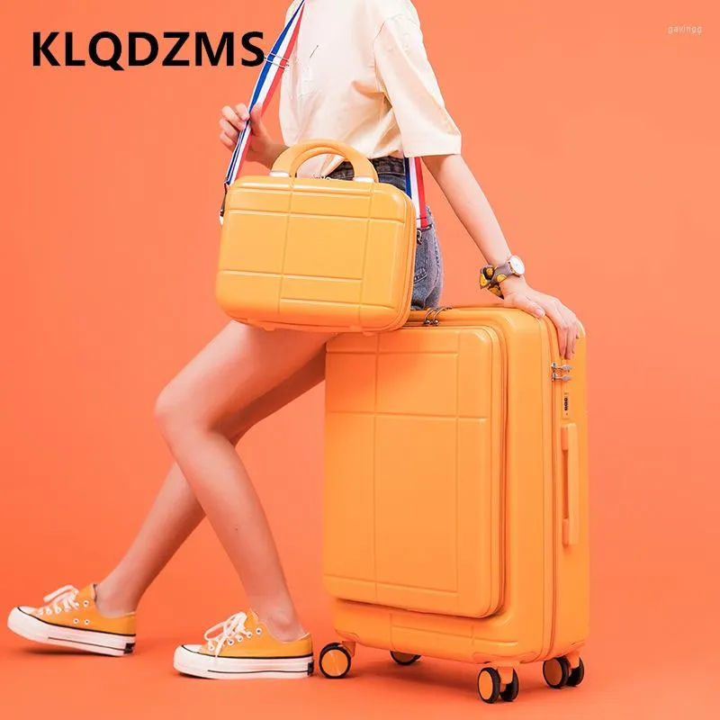 Suitcases KLQDZMS 20"24 Inch Universal Trolley Suitcase Business Front-opening Hand Luggage Set Rolling Carry-on Makeup Bag