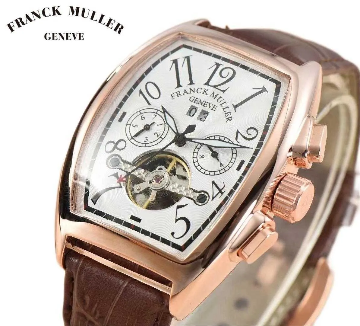 Other Watches FRANCK MULLER Men's Watches Automatic Mechanical Sports Watch Men Wrist Waterproof Clock Luxury Leather Casual Tonneau WatchesHKD2306928