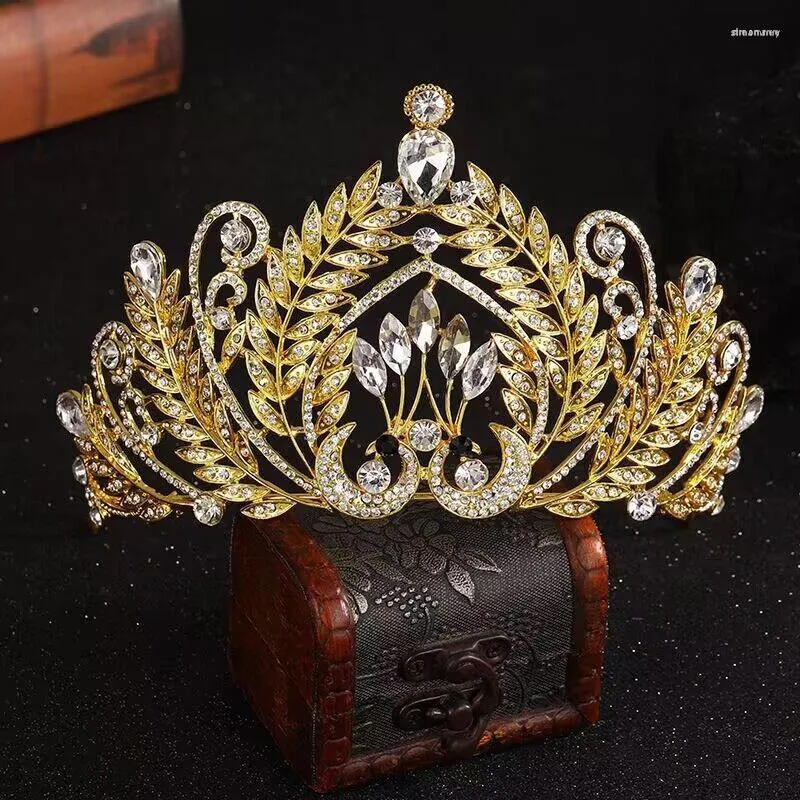 Pinzas para el cabello Pavo real de lujo para mujer con corona de diamantes de imitación Fiesta nupcial Hojas de cumpleaños Tiara