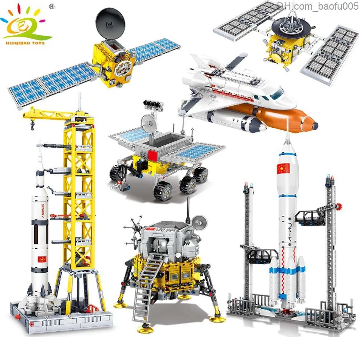 Blocchi HUIQIBAO Stazione spaziale Saturn V Razzo Building Blocks City Shuttle Satellite Astronauta Figura Uomo Mattoni Set Giocattoli per bambini Regalo Z230629