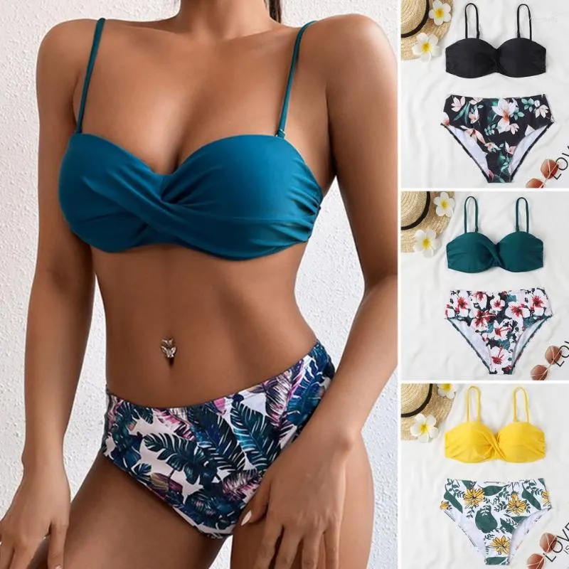 Floral Print High Waist Bikini Set With Underwire Padded Push Up Bottoms  And Split Bra For Push Up Swimwear From Volleyballg, $12.37