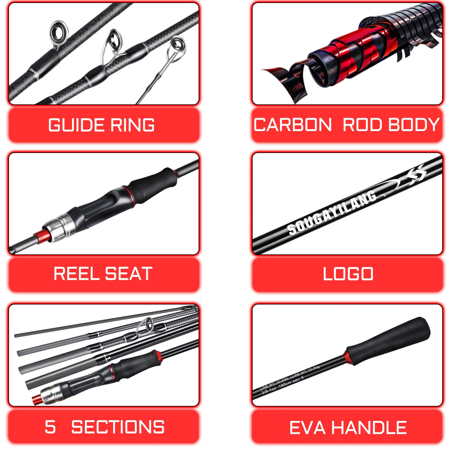 Spinning Rods Sougayilang Fishing Rod Spinning Rod Casting Spinning  Portable 5/6 Sections Lightweight Carbon Fiber M Power MF Action 1.8M 2.1M  230627 From 14,16 €