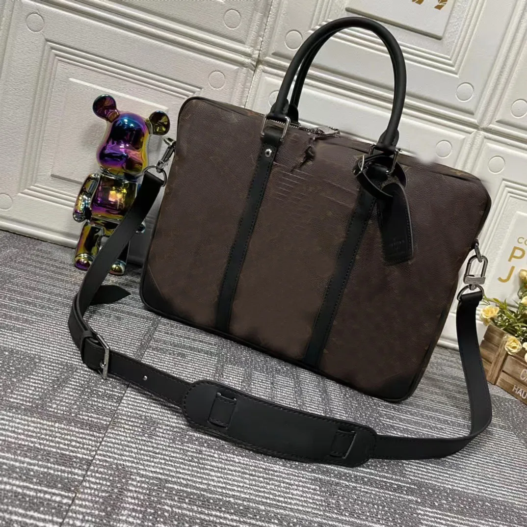 Luxury Crescent Briefcase Satchel Black Leather Messenger