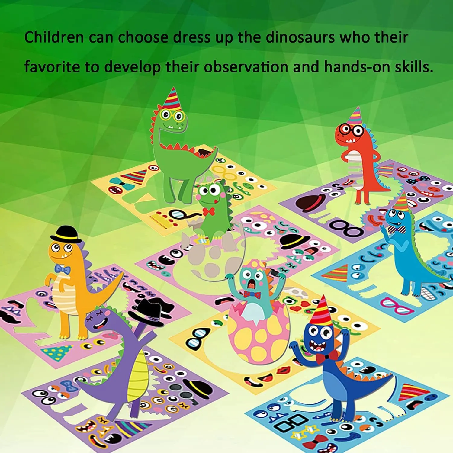 8 Sheets DIY Make-a-Face Dinosaur World Puzzle Stickers Kids Make