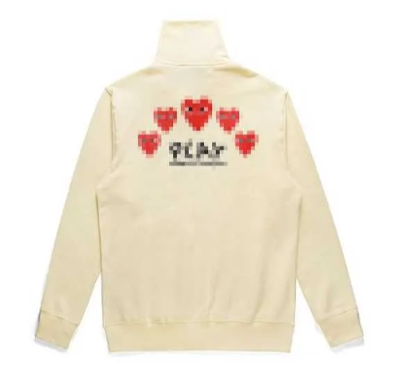 Herenhoodies Sweatshirts Designer Herenhoodies Com Des Garcons Sweatshirt Mockneck CDG PLAY Big Heart Hoodie Volledige ritssluiting Beige Merkmaat x7