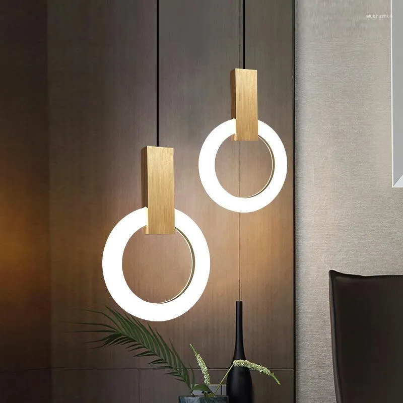 Pendant Lamps Nordic Simple LED Light Living Room Stairs Ring Chandelier Creative Dining Bedroom Ceiling Lamp