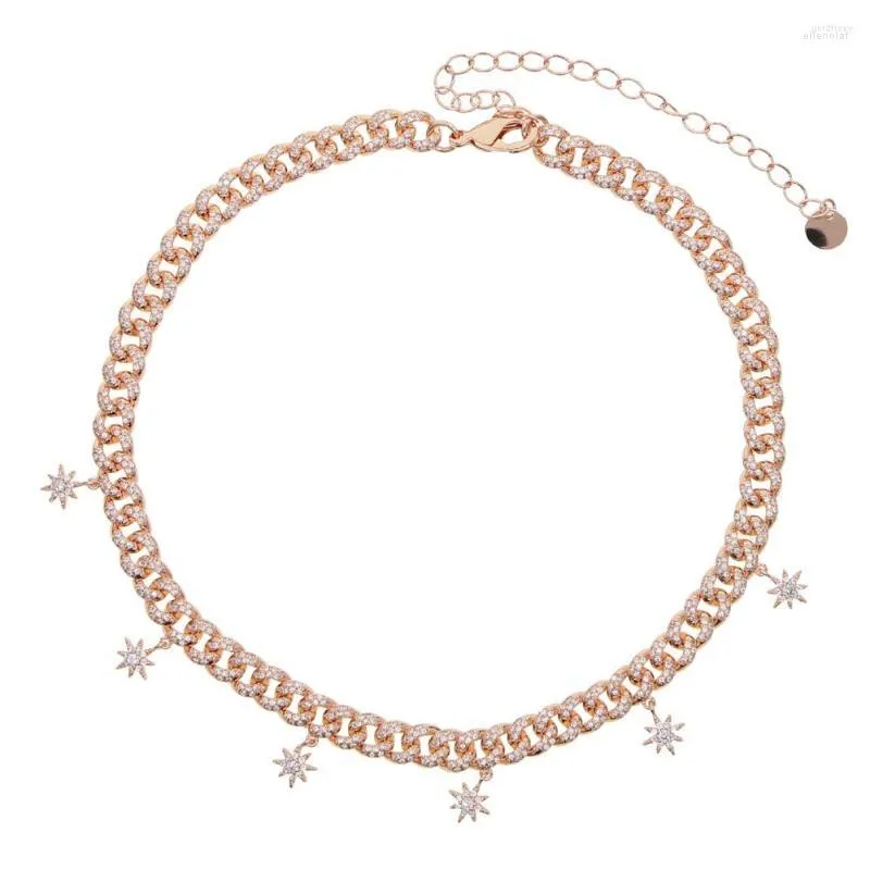 Цепочки в стиле хип-хоп Iced Out Paved Cz Star Charm Choker Silver Color Miami Curb Cuban Chain Bling Rapper Ожерелья для женщин Ювелирные изделия