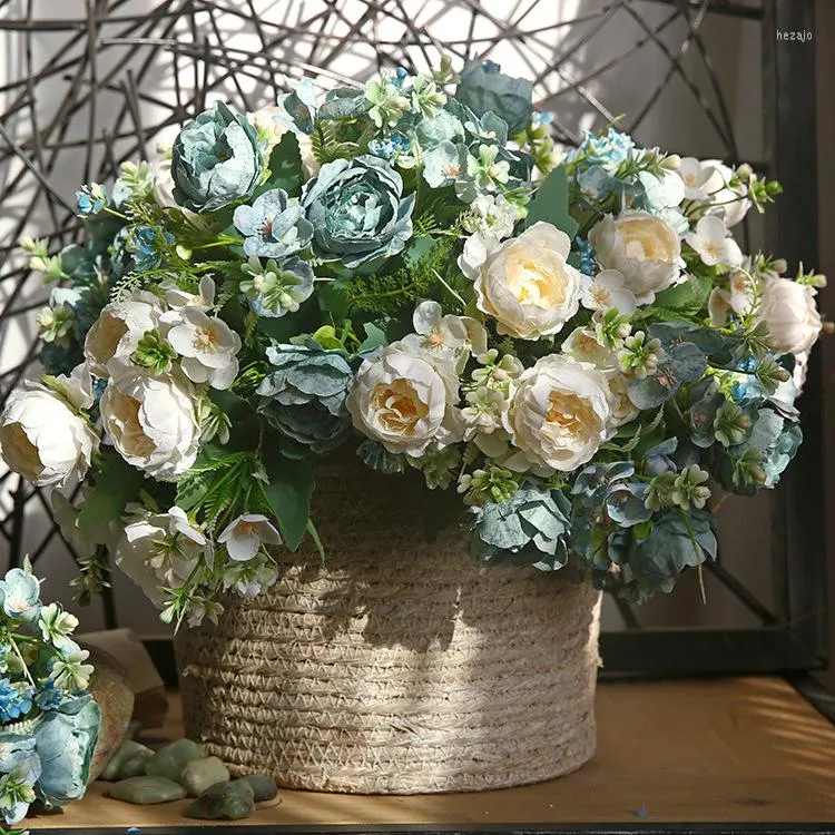 装飾的な花人工小牡丹花束フラワーアレンジメントウェディングポラグラフィーホームリビングルームガーデンシルク偽の装飾
