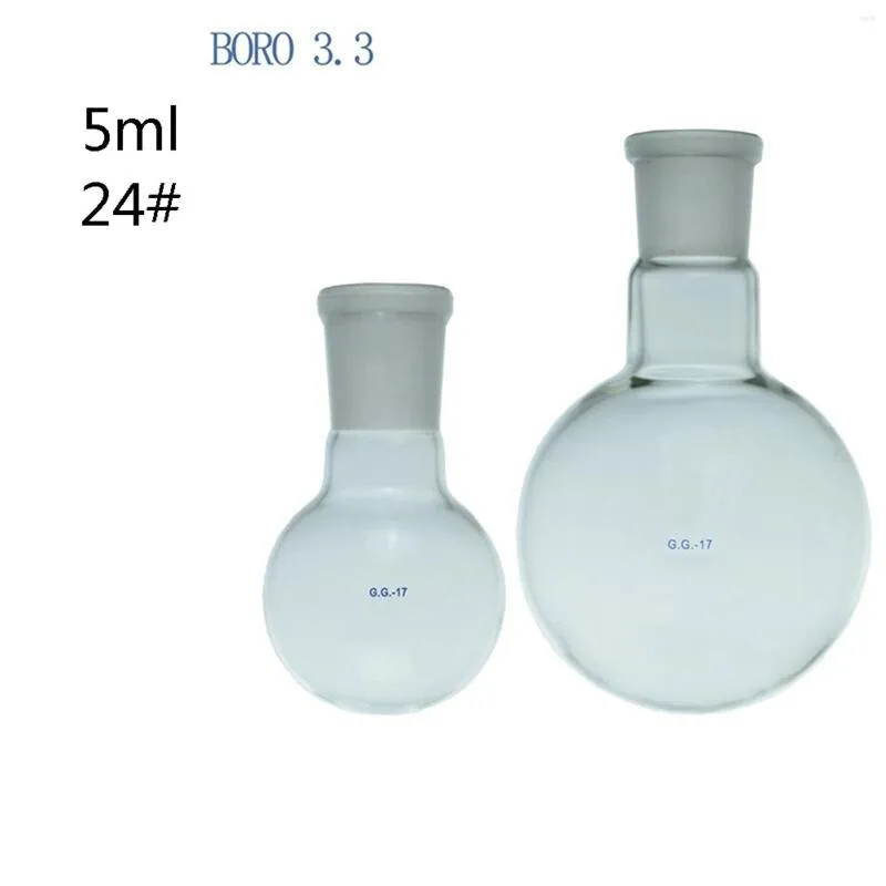 Boccetta di ebollizione da 5 ml Fondo tondo 24 # Standard Borosilicato 3.3 Bocca smerigliata Vetro resistente al calore Distillazione da laboratorio