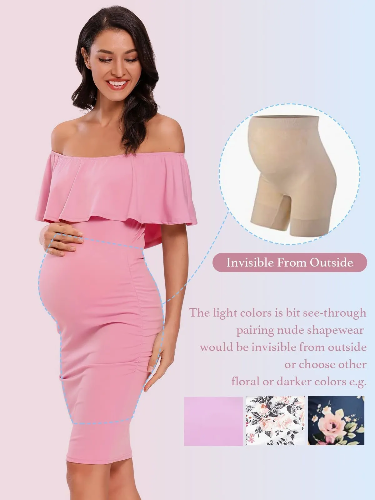 Liu Qu Women's Off-Shoulder cold shoulder maternity dress with Ruffle Sleeveless Bodycon and Elegant Ruched Sides - Perfect for Baby Shower (Style Liu Qu Women's Off-Shoulder cold shoulder maternity dress with Ruffle Sleeveless Bodycon and Elegant Ruched Sides - Perfect for Baby Shower (Style