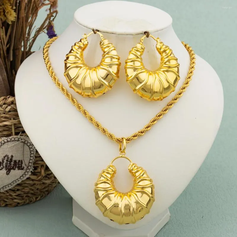 Necklace Earrings Set Large And Pendant For Women Dubai Bride Gold Plated Jewelry Trendy African Luxury Wedding Party