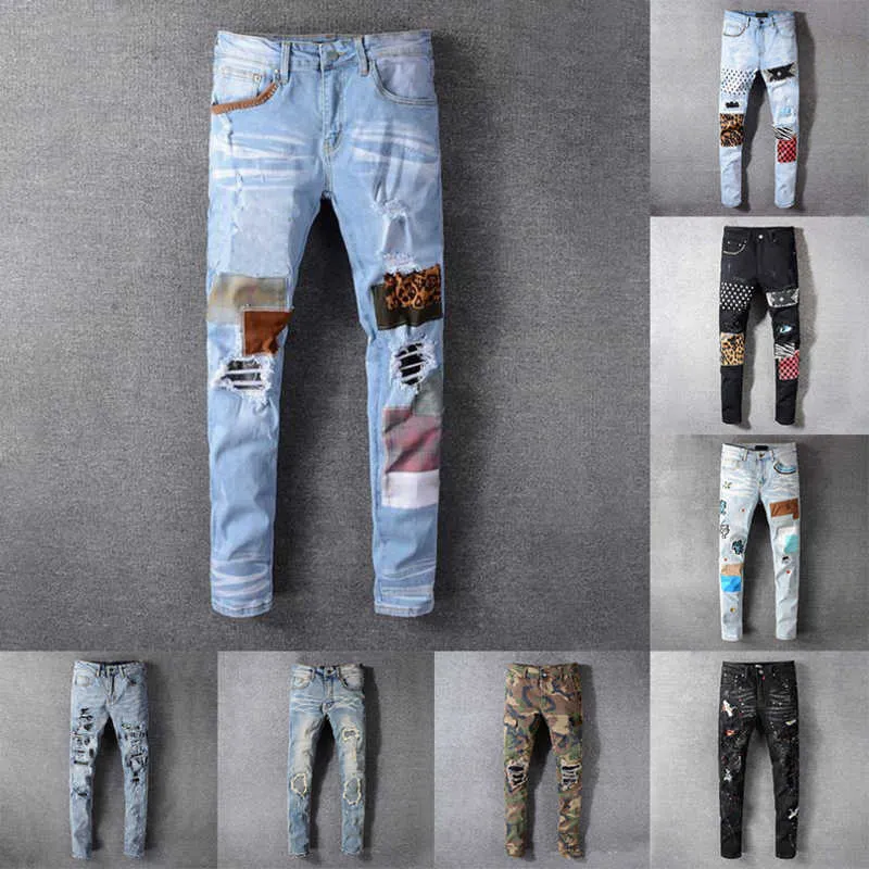 Amirlies S Mens Womens Designers Jeansが苦しんでいるRipped Ripped Biker Slimストレートデニム