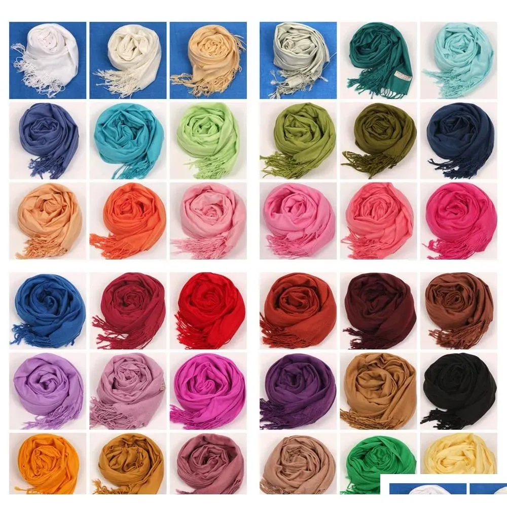 2017 41 Couleurs Chaude Pashmina Cachemire Solide Châle Wrap Femmes Filles Dames Écharpe Doux Franges Solide Écharpe Ldgte